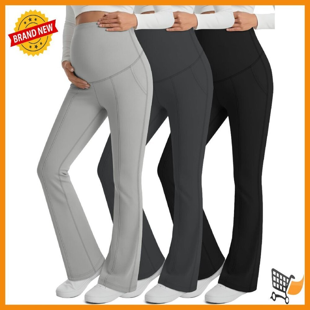 Maternity Yoga Pants Over Belly Stretchy Wide Leg Lounge Trousers with Pocket